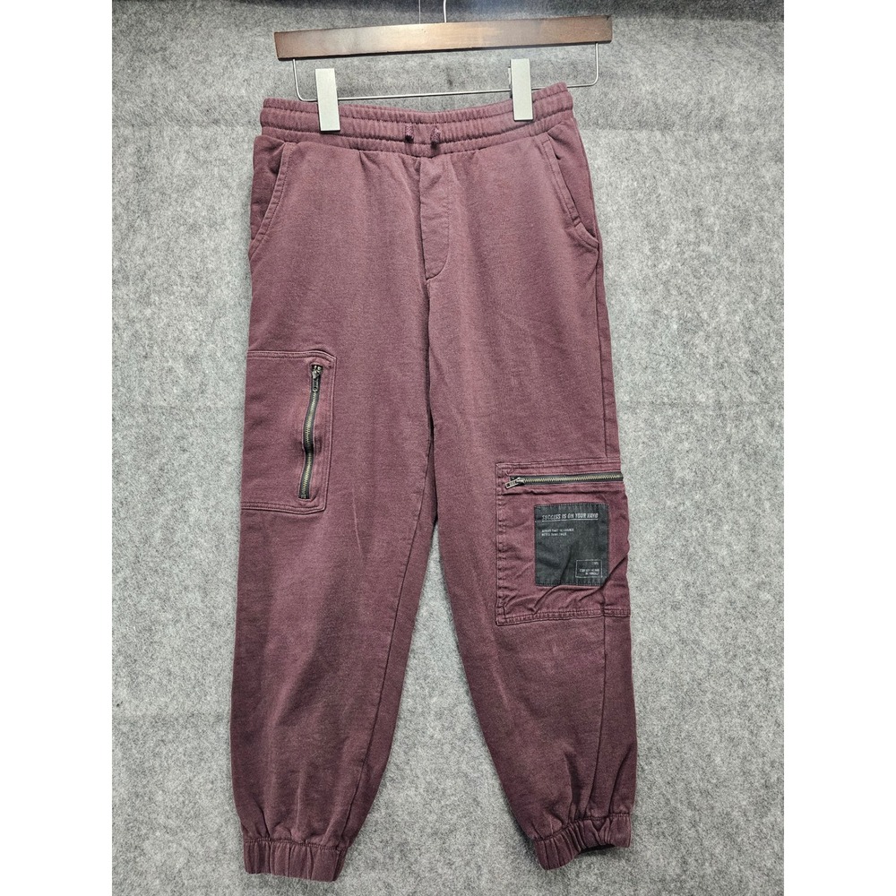 Zara Kids Cargo Joggers Sweatpants‎ With Zipper Pockets Casual Burgundy Sz 13-14
